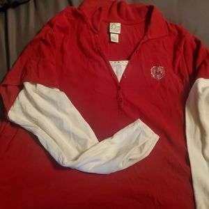 Like New red 2 in 1 look long sleeve shirt with rhinestone bling